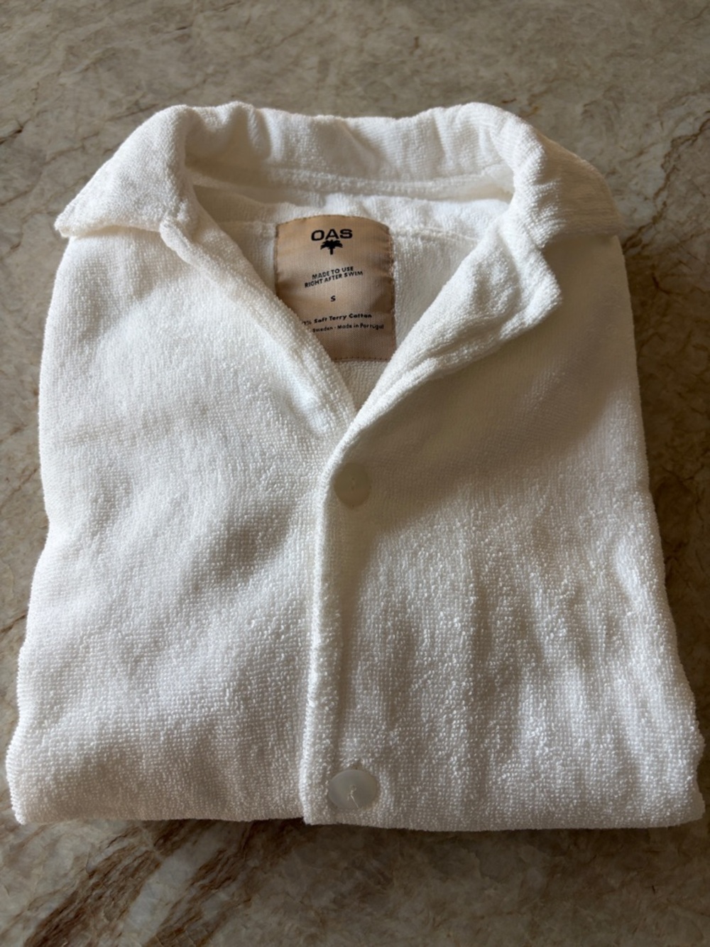 OAS Men's White Terry Cotton Short Sleeve Polo size Small